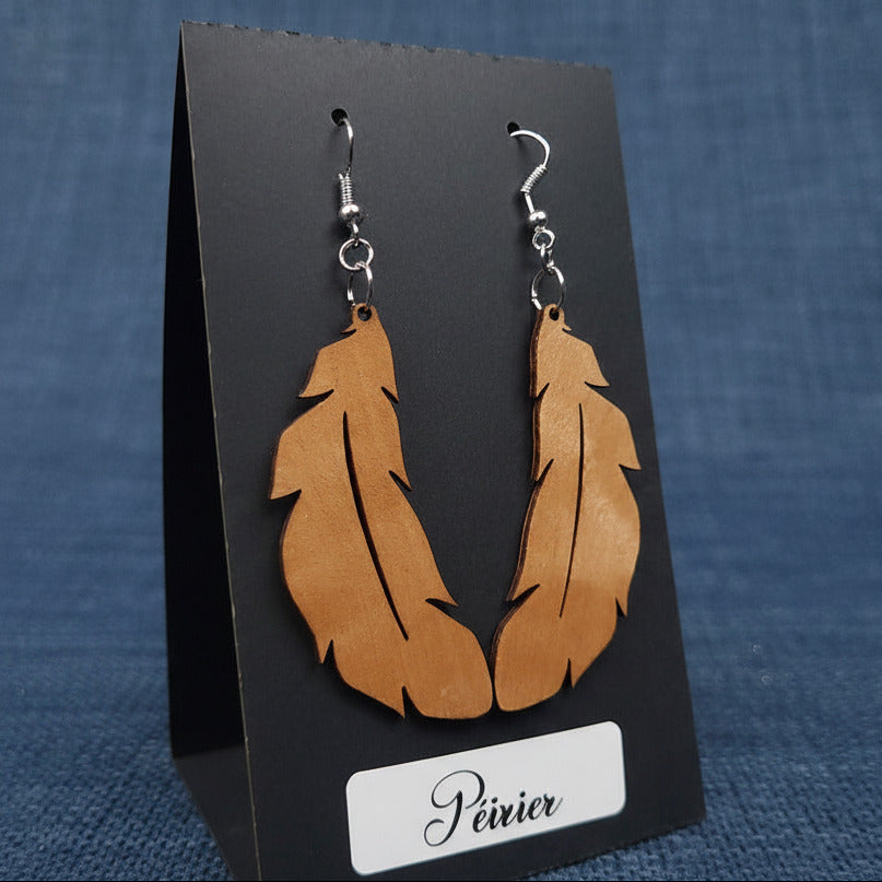 Boucles d’Oreilles Plumes en Poirier