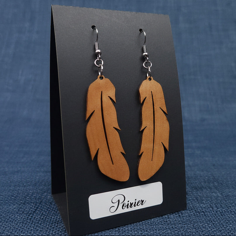 Boucles d’Oreilles Plumes en Poirier