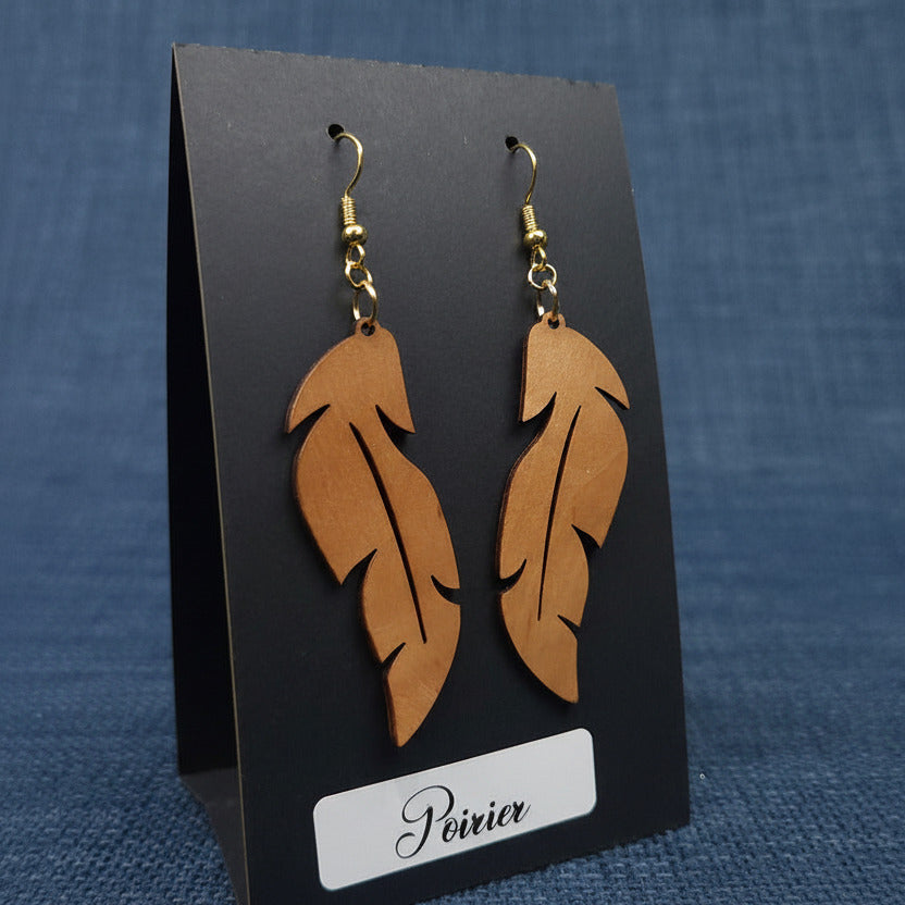 Boucles d’Oreilles Plumes en Poirier