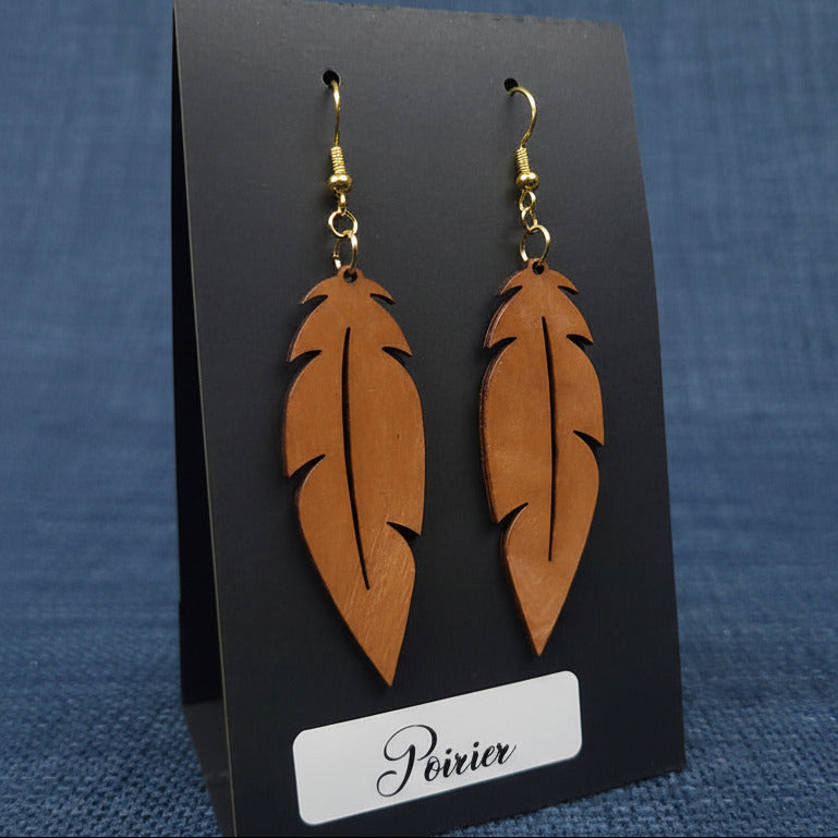 Boucles d’Oreilles Plumes en Poirier