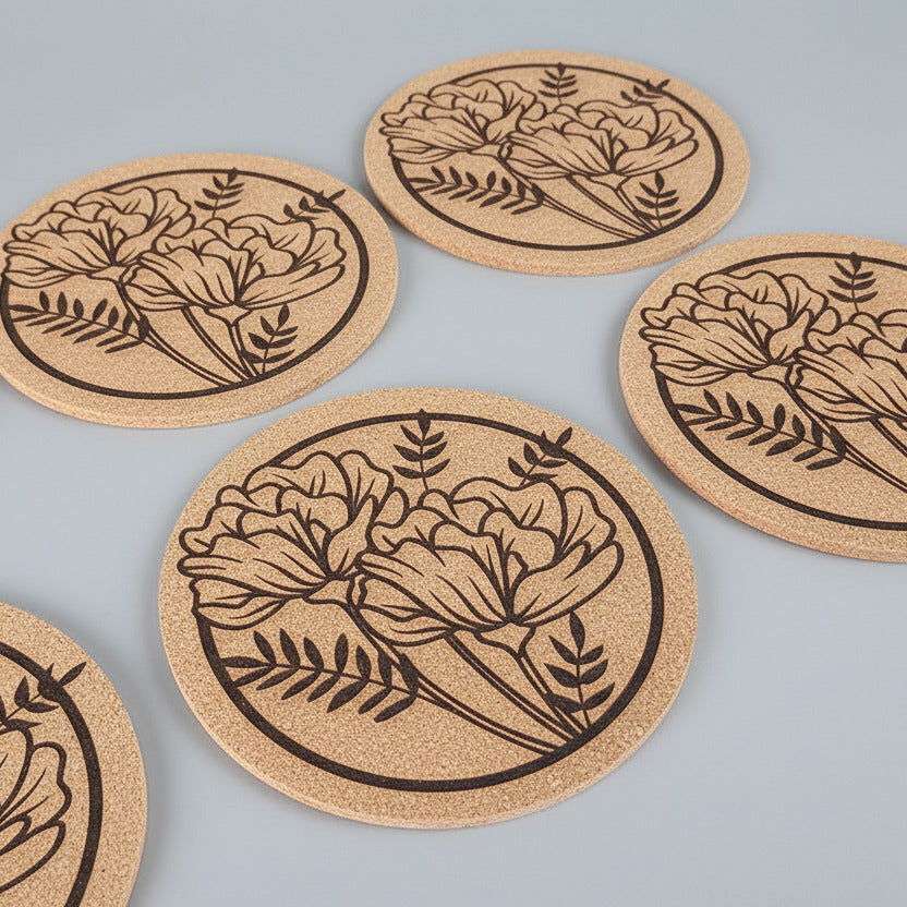 Lot de 6 sous-verres en liège – Floral