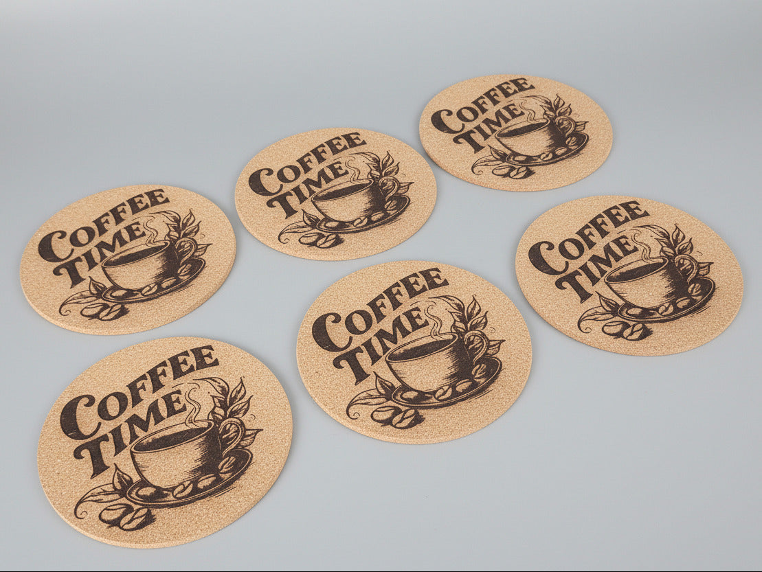 Lot de 6 sous-verres en liège – Coffee Time