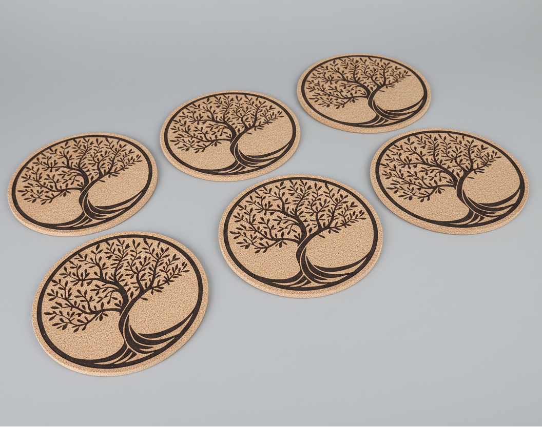 Lot de 6 sous-verres en liège – Arbre de Vie