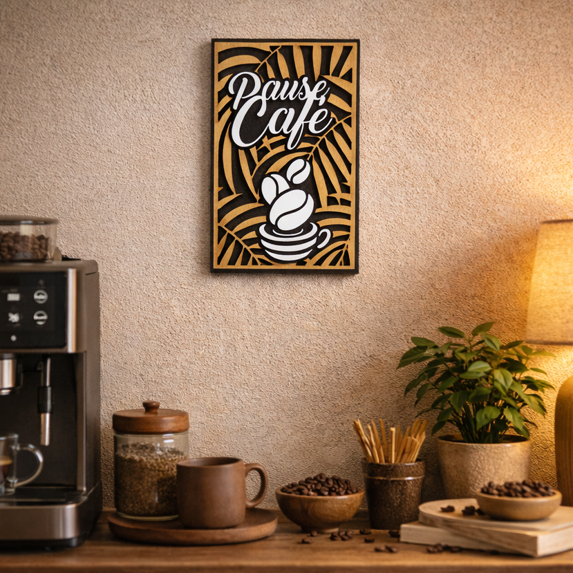 Déco murale Pause Café – fond noir