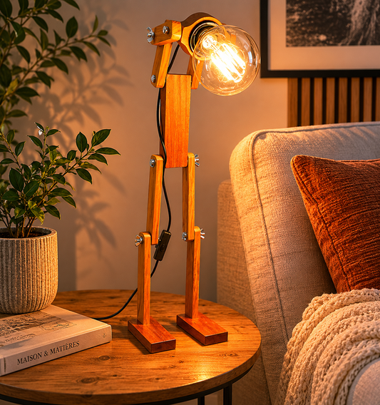 Lampe bonhomme en chêne et sipo