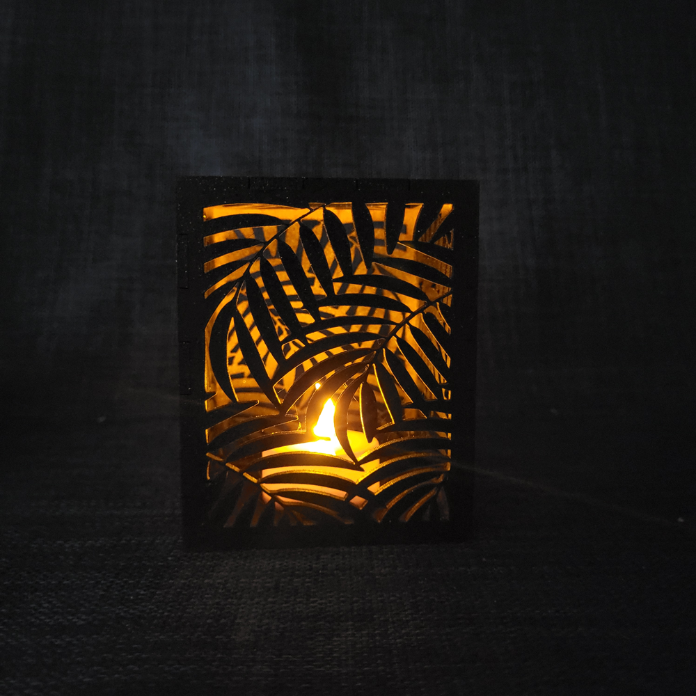 Bougeoir décoratif – motif feuilles  Noir