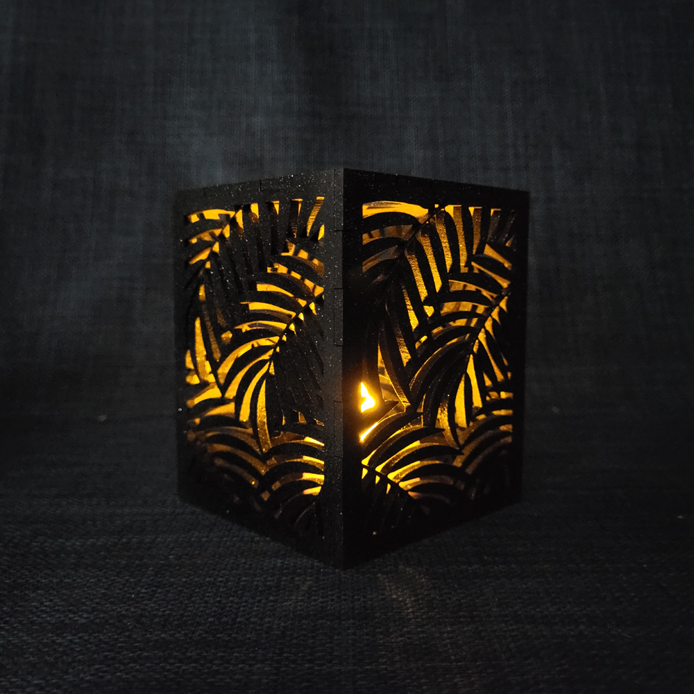 Bougeoir décoratif – motif feuilles  Noir