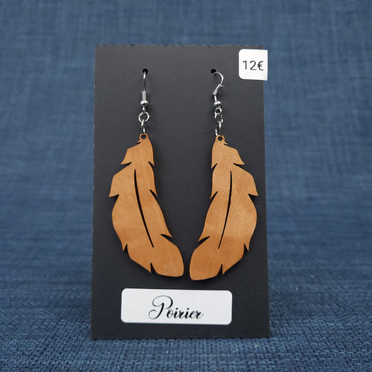 Boucles d’Oreilles Plumes en Poirier
