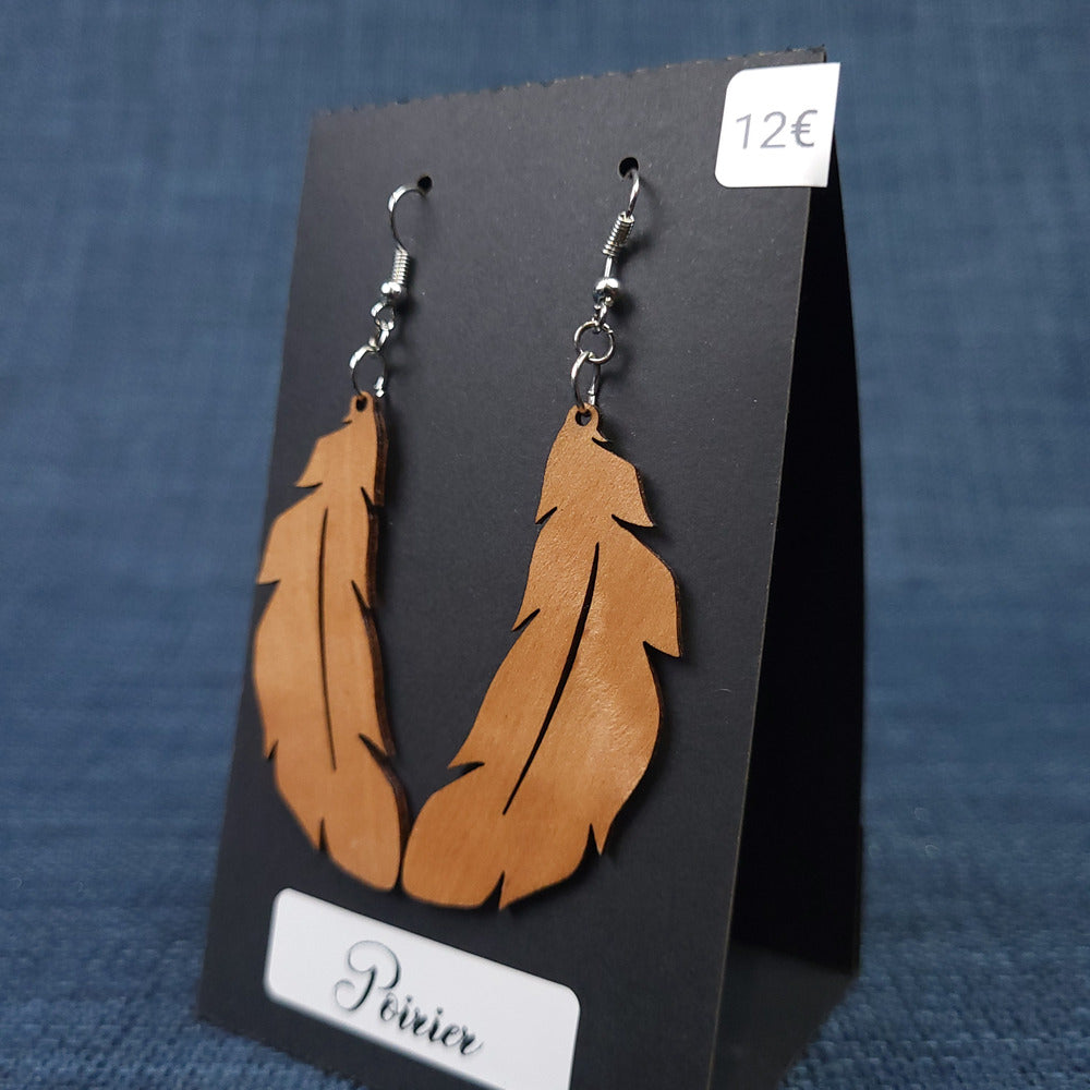 Boucles d’Oreilles Plumes en Poirier