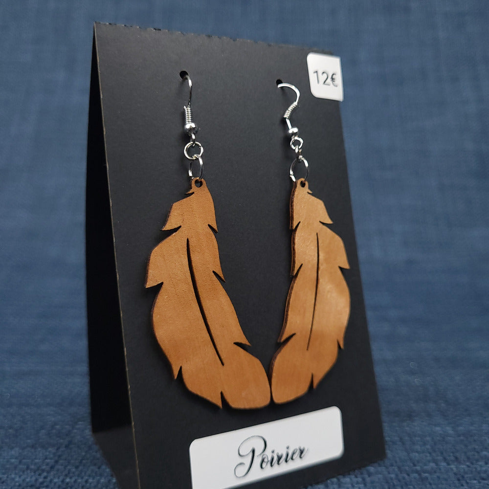 Boucles d’Oreilles Plumes en Poirier