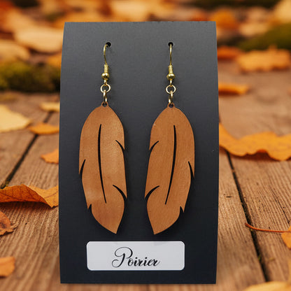 Boucles d’Oreilles Plumes en Poirier