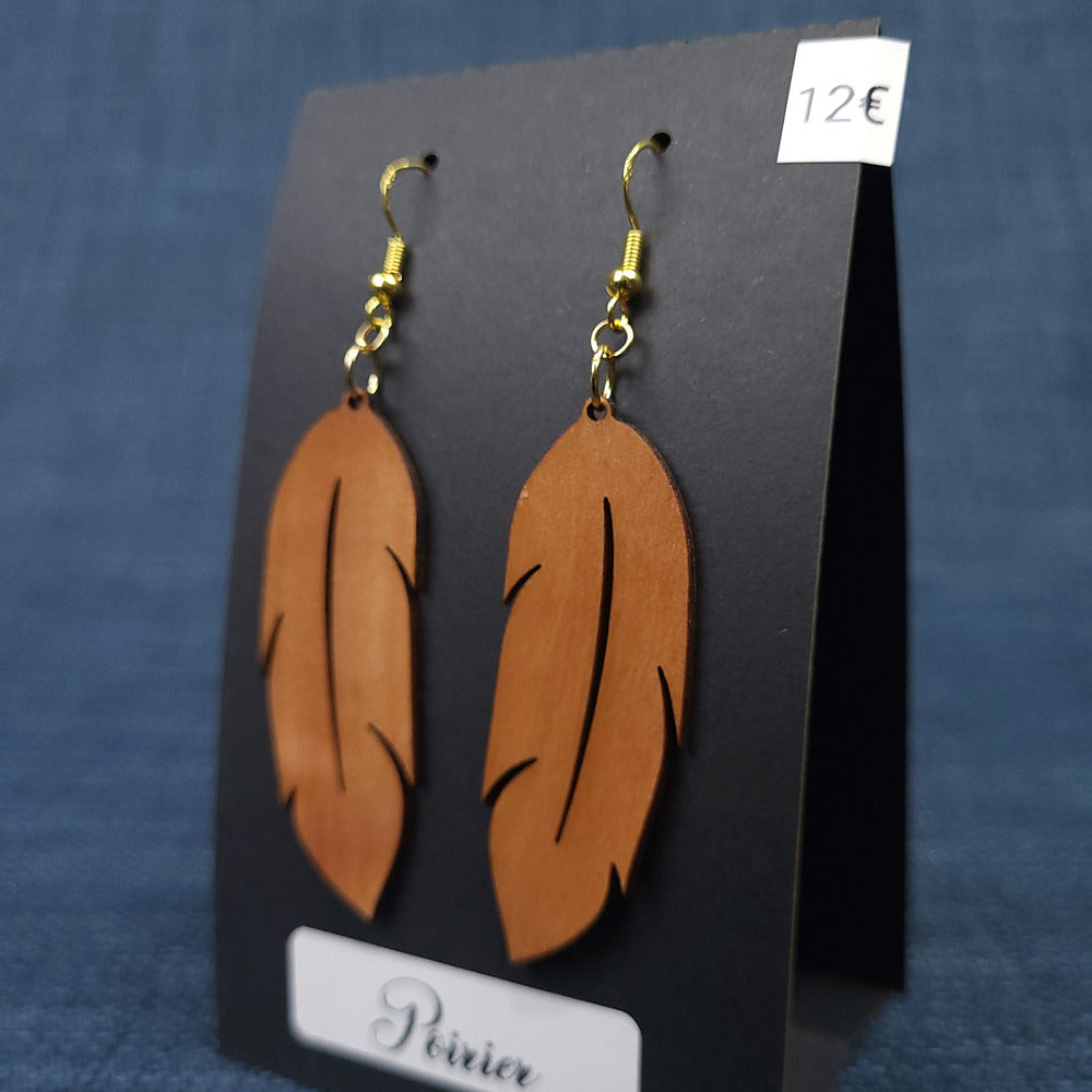 Boucles d’Oreilles Plumes en Poirier