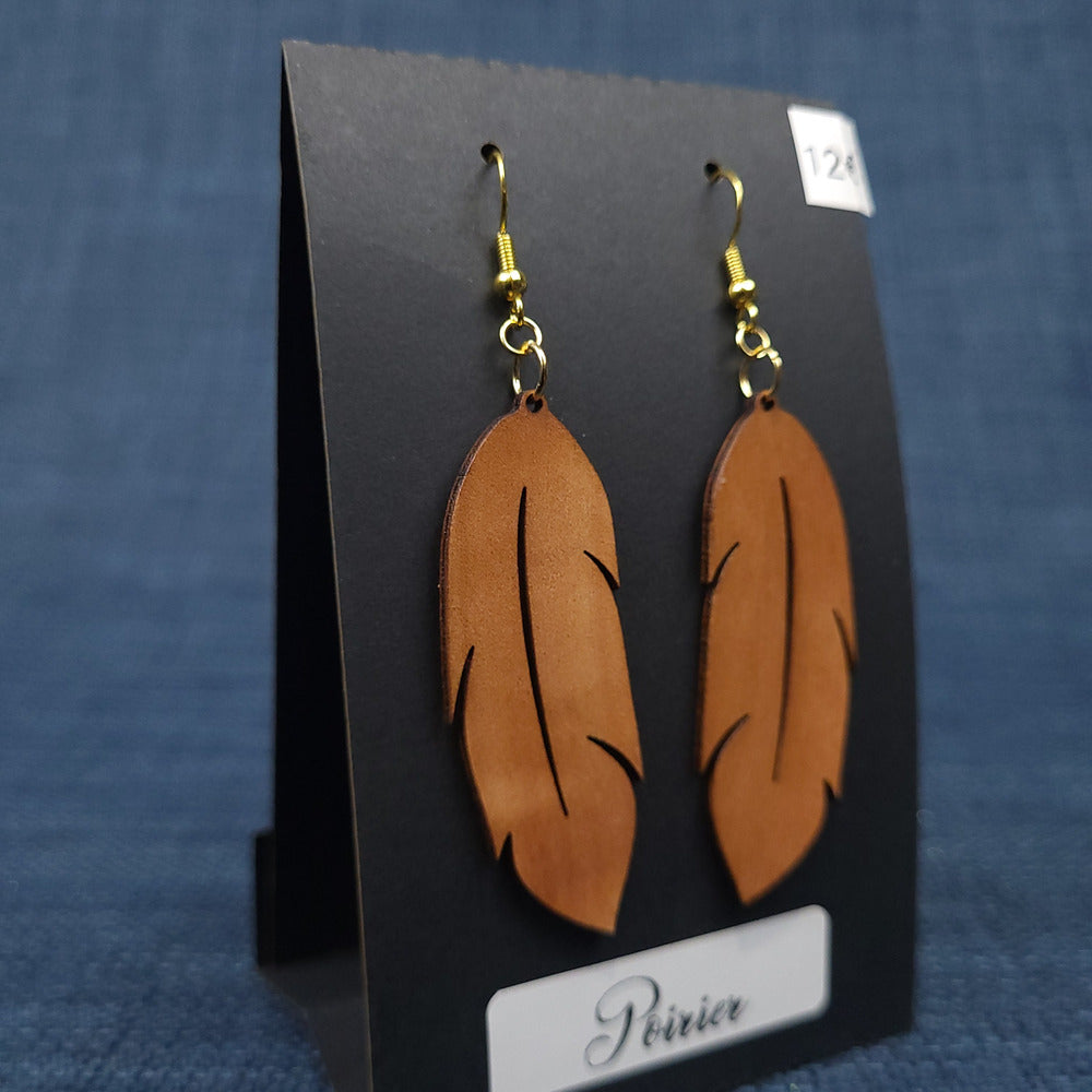 Boucles d’Oreilles Plumes en Poirier