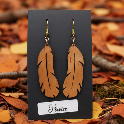 Boucles d’Oreilles Plumes en Poirier