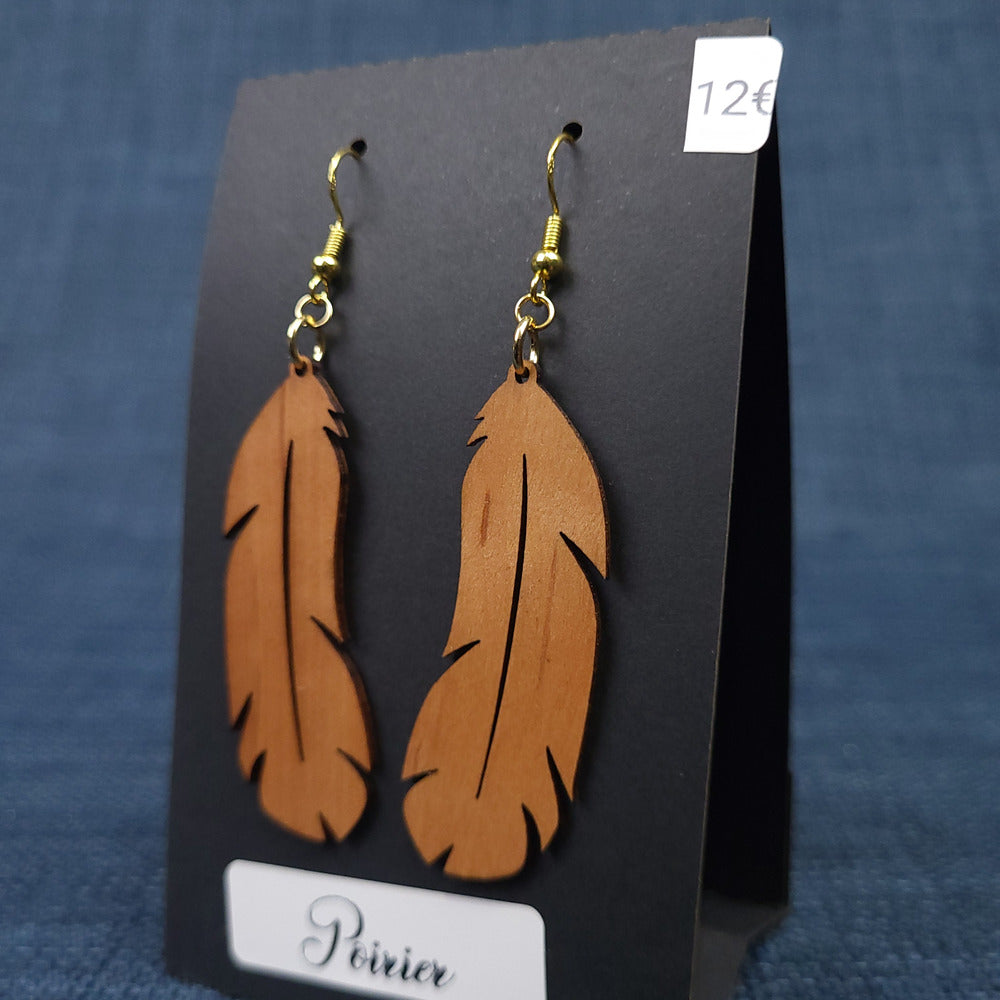 Boucles d’Oreilles Plumes en Poirier