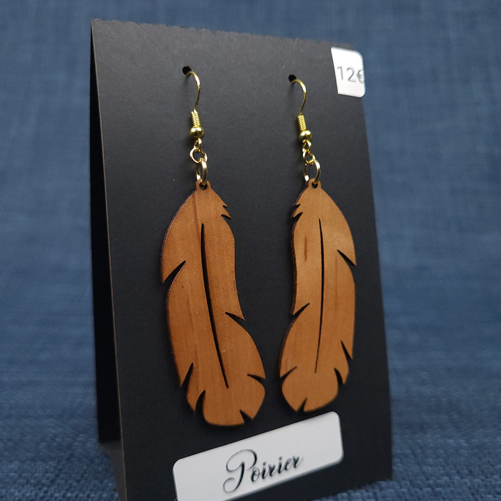 Boucles d’Oreilles Plumes en Poirier