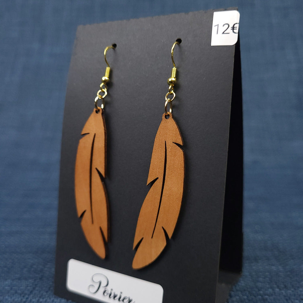 Boucles d’Oreilles Plumes en Poirier