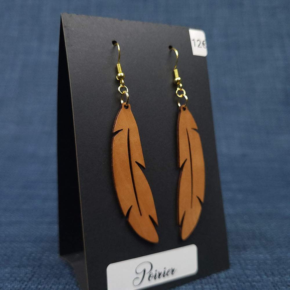 Boucles d’Oreilles Plumes en Poirier