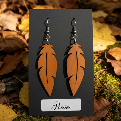 Boucles d’Oreilles Plumes en Poirier
