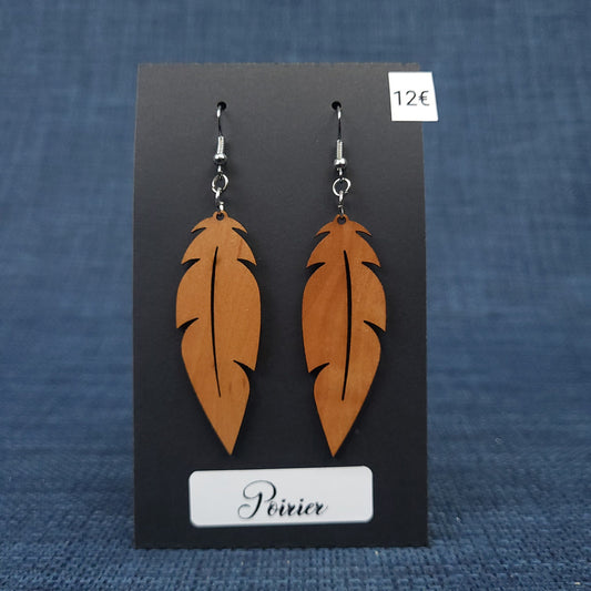 Boucles d’Oreilles Plumes en Poirier