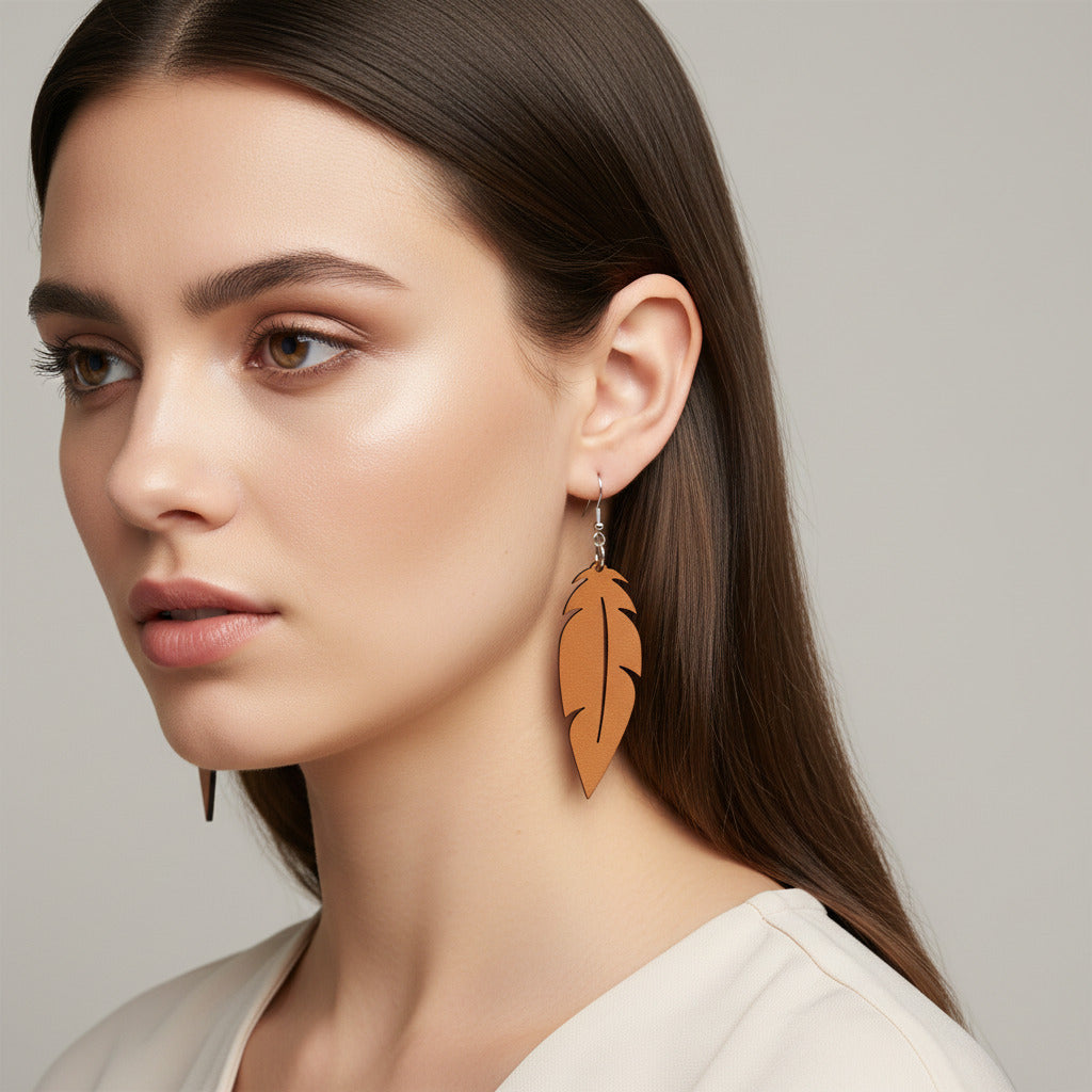 Boucles d’Oreilles Plumes en Poirier