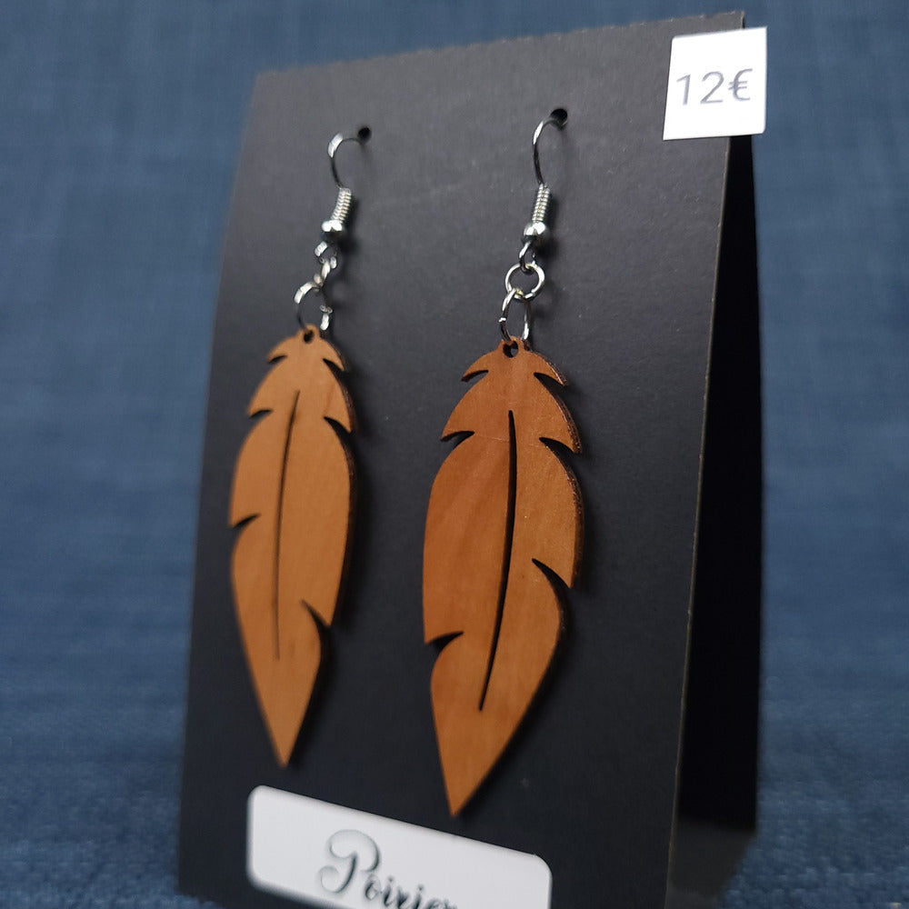 Boucles d’Oreilles Plumes en Poirier