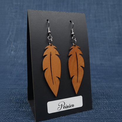 Boucles d’Oreilles Plumes en Poirier