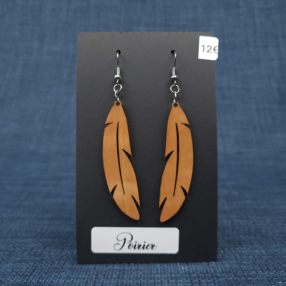 Boucles d’Oreilles Plumes en Poirier