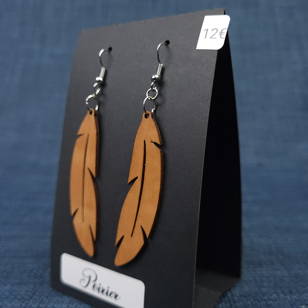 Boucles d’Oreilles Plumes en Poirier