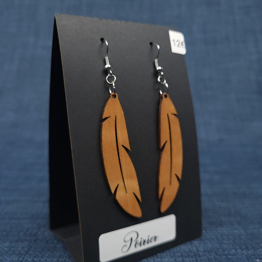 Boucles d’Oreilles Plumes en Poirier