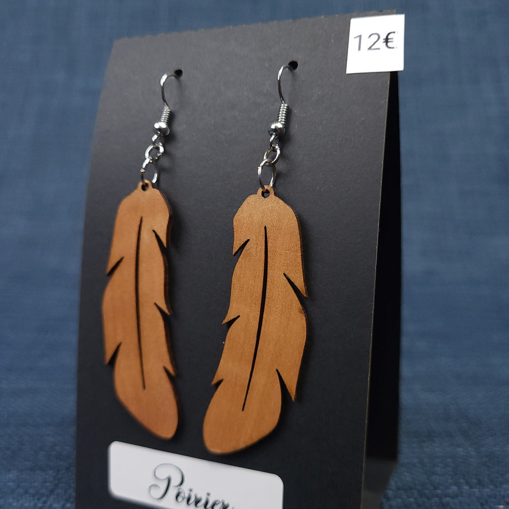 Boucles d’Oreilles Plumes en Poirier