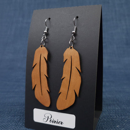 Boucles d’Oreilles Plumes en Poirier