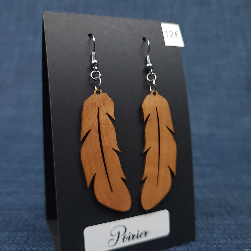 Boucles d’Oreilles Plumes en Poirier