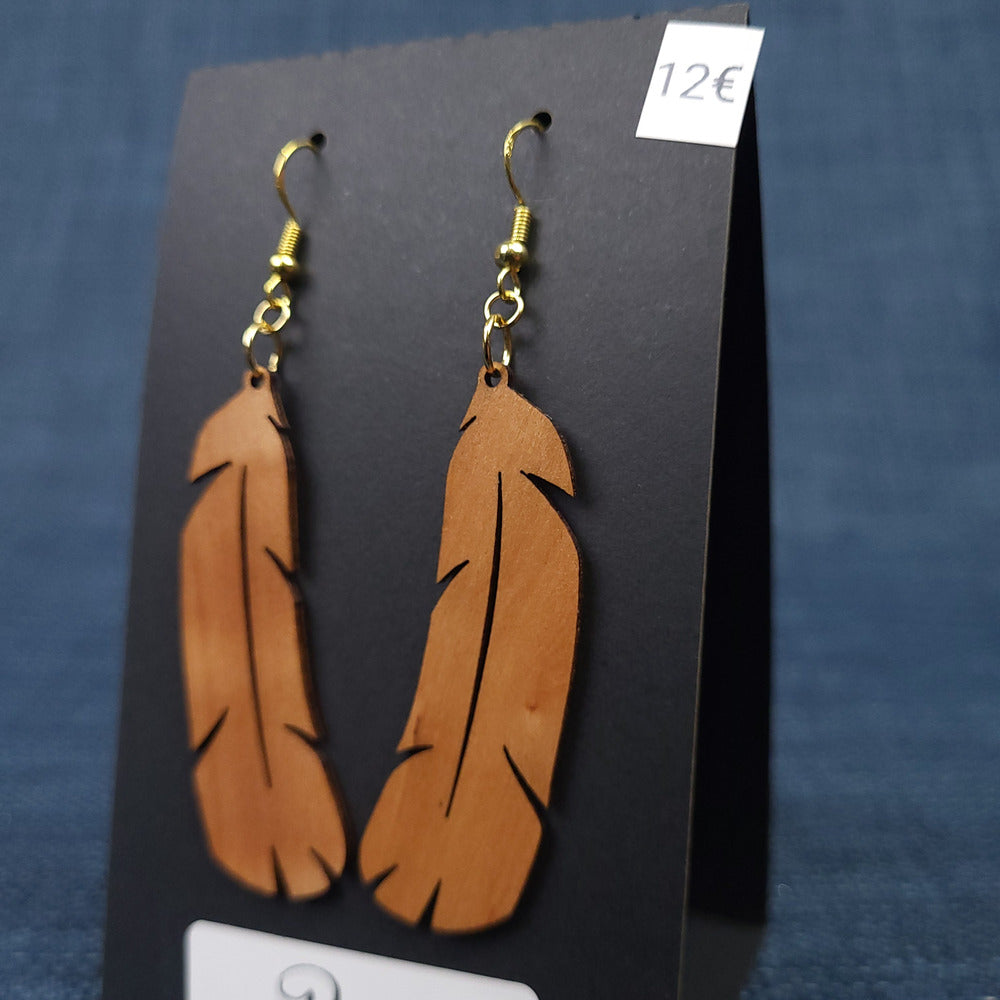 Boucles d’Oreilles Plumes en Poirier