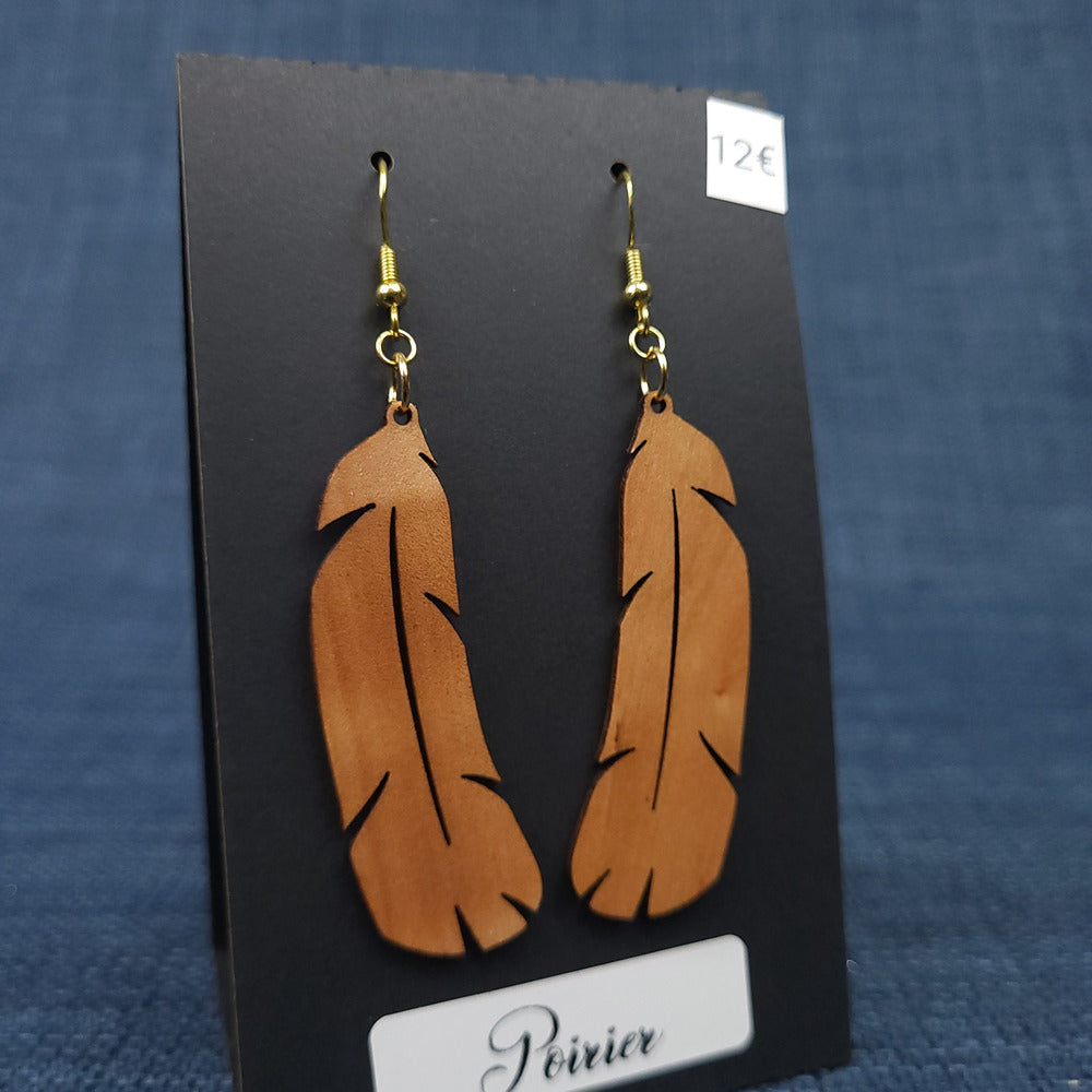 Boucles d’Oreilles Plumes en Poirier
