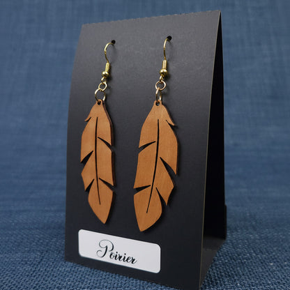 Boucles d’Oreilles Plumes en Poirier
