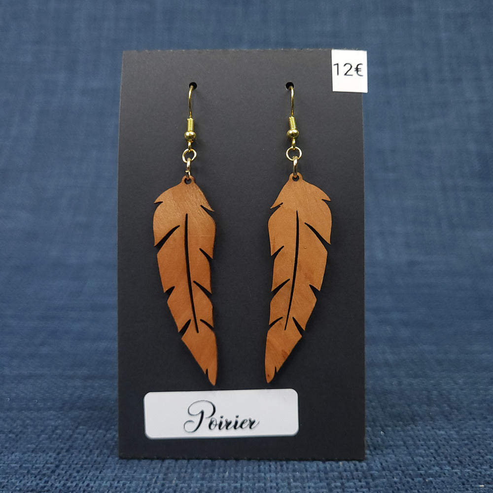Boucles d’Oreilles Plumes en Poirier