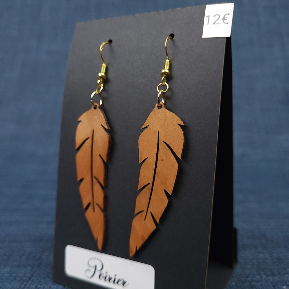 Boucles d’Oreilles Plumes en Poirier