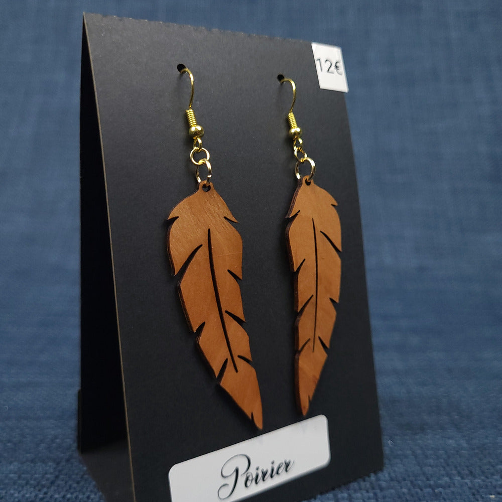 Boucles d’Oreilles Plumes en Poirier