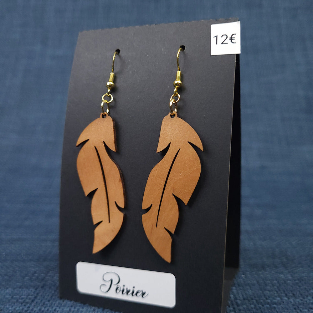 Boucles d’Oreilles Plumes en Poirier