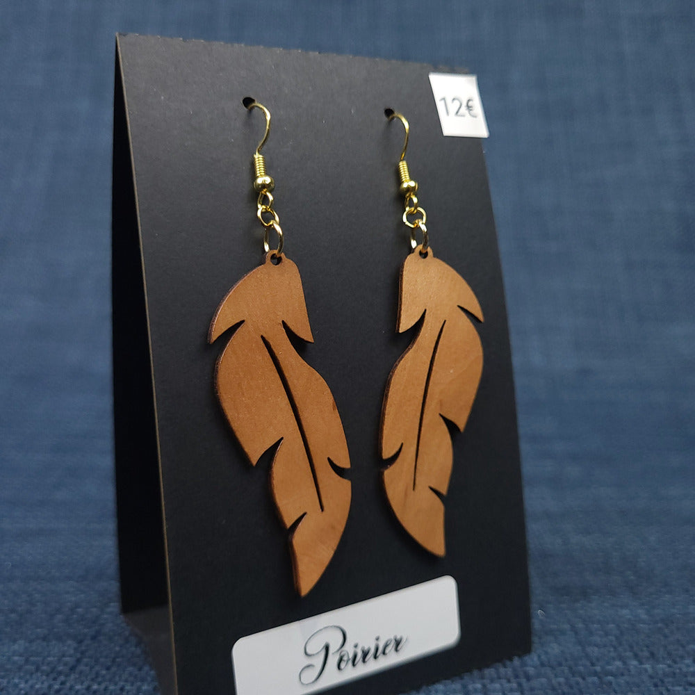 Boucles d’Oreilles Plumes en Poirier