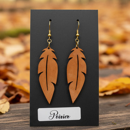 Boucles d’Oreilles Plumes en Poirier