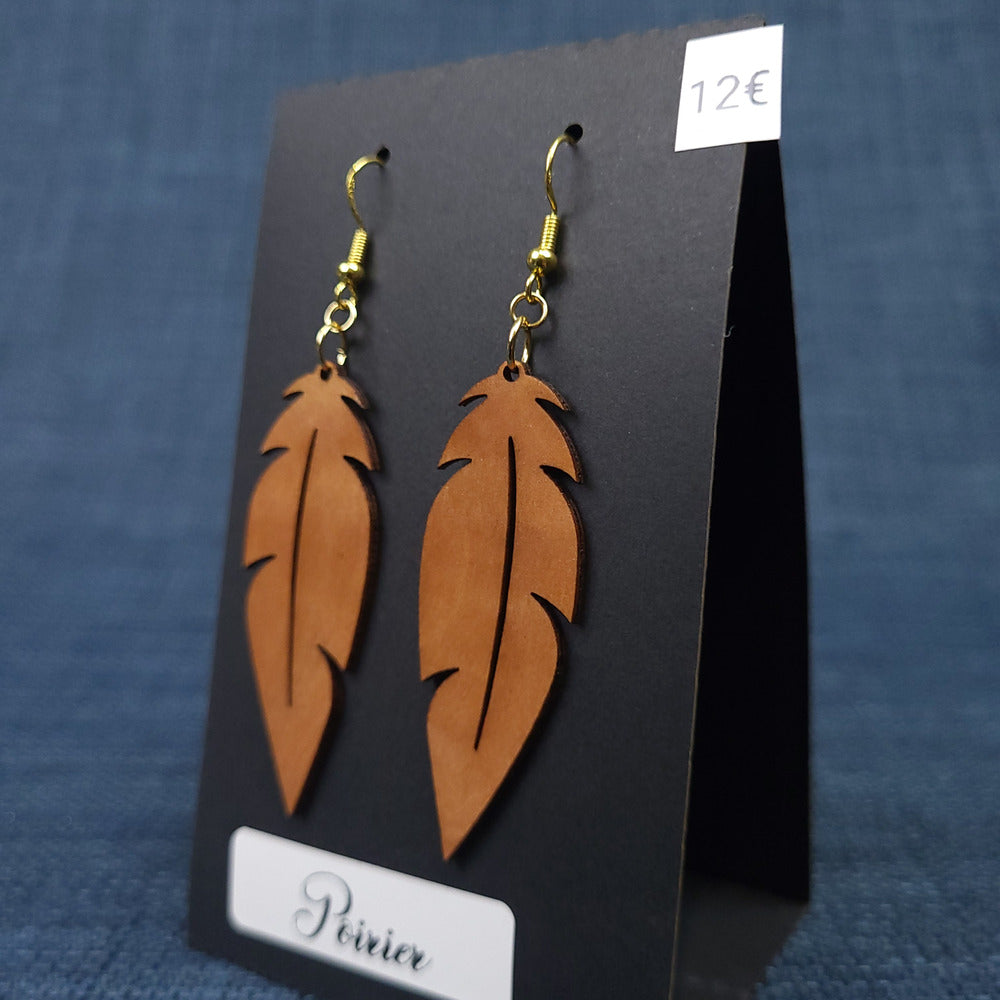 Boucles d’Oreilles Plumes en Poirier
