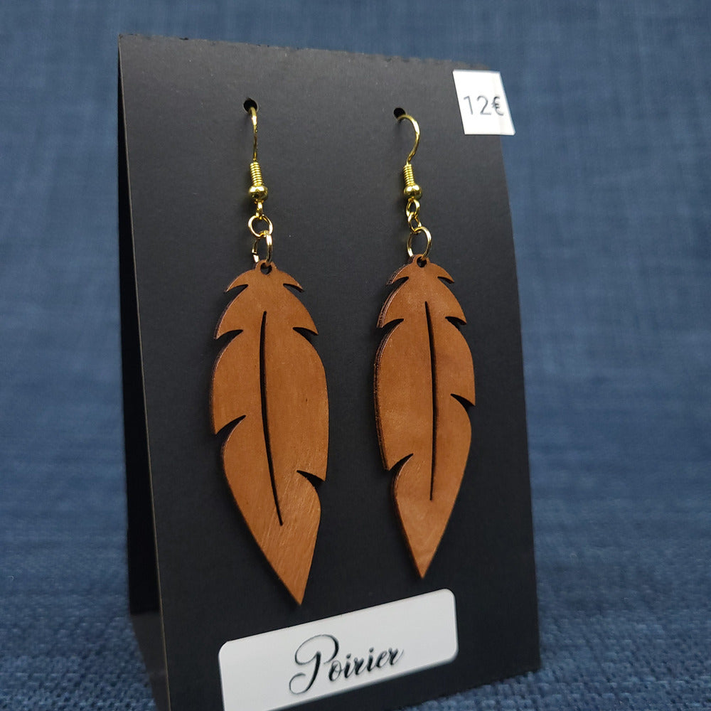 Boucles d’Oreilles Plumes en Poirier