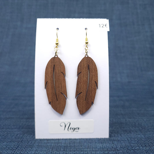 Boucles d’Oreilles Plumes en Noyer
