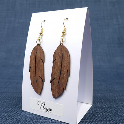 Boucles d’Oreilles Plumes en Noyer