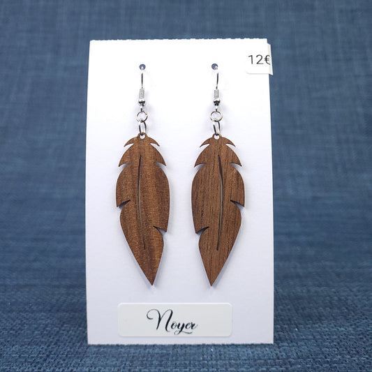 Boucles d’Oreilles Plumes en Noyer