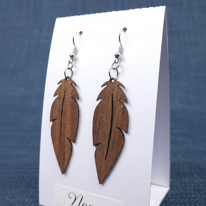 Boucles d’Oreilles Plumes en Noyer