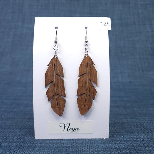 Boucles d’Oreilles Plumes en Noyer