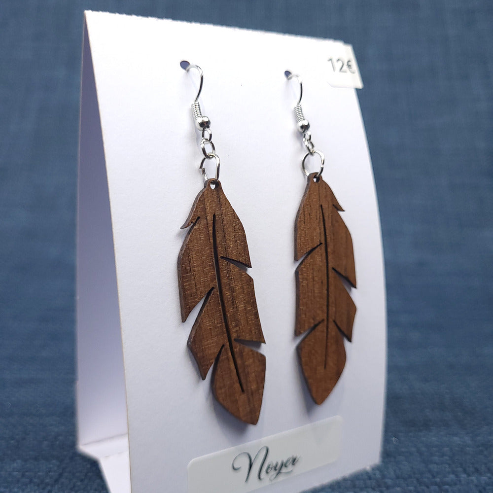 Boucles d’Oreilles Plumes en Noyer